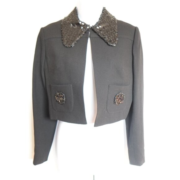 1960s wool cropped blazer jacket with sequin collar - Picture 3 of 7
